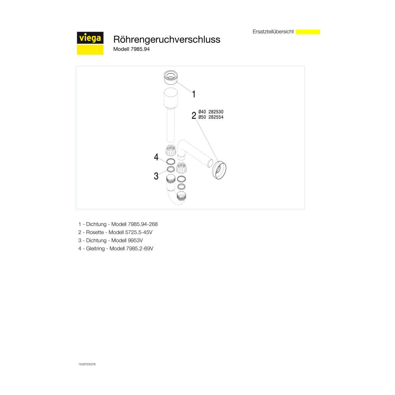 Viega Röhrengeruchsverschluss 7985.94 DN 50 x 40 Weiß (117771)