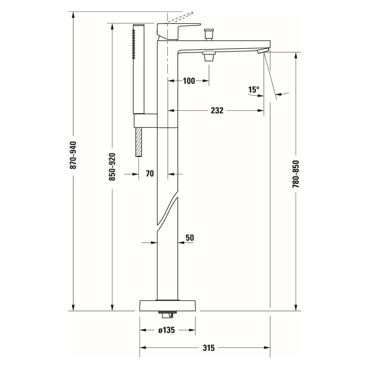 Duravit Badewannenarmatur Manhattan Bodenstehend Chrom 232 mm (MH5250000010)