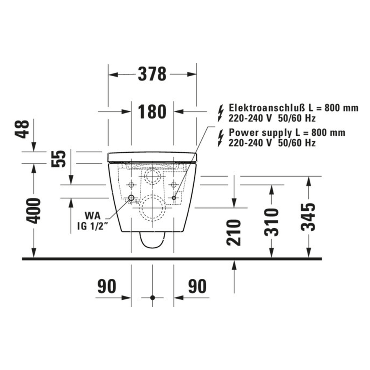 Duravit Wand-WC Starck Lite Compact 37,8x57,5 cm Rimless für SensoWash (650001012004310)