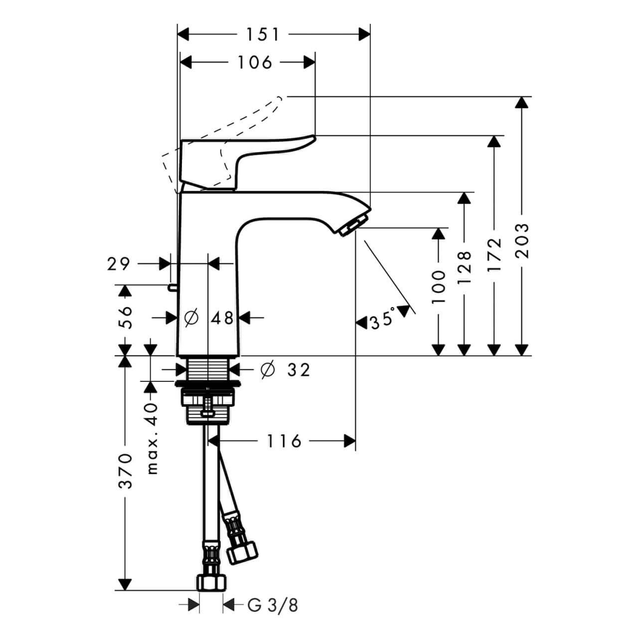hansgrohe WT-EHM 110 Metris CoolSt mit Zugstangen-Ablaufgarnitur, Kaltwasser in Mittelstellung, chrom (10523891)
