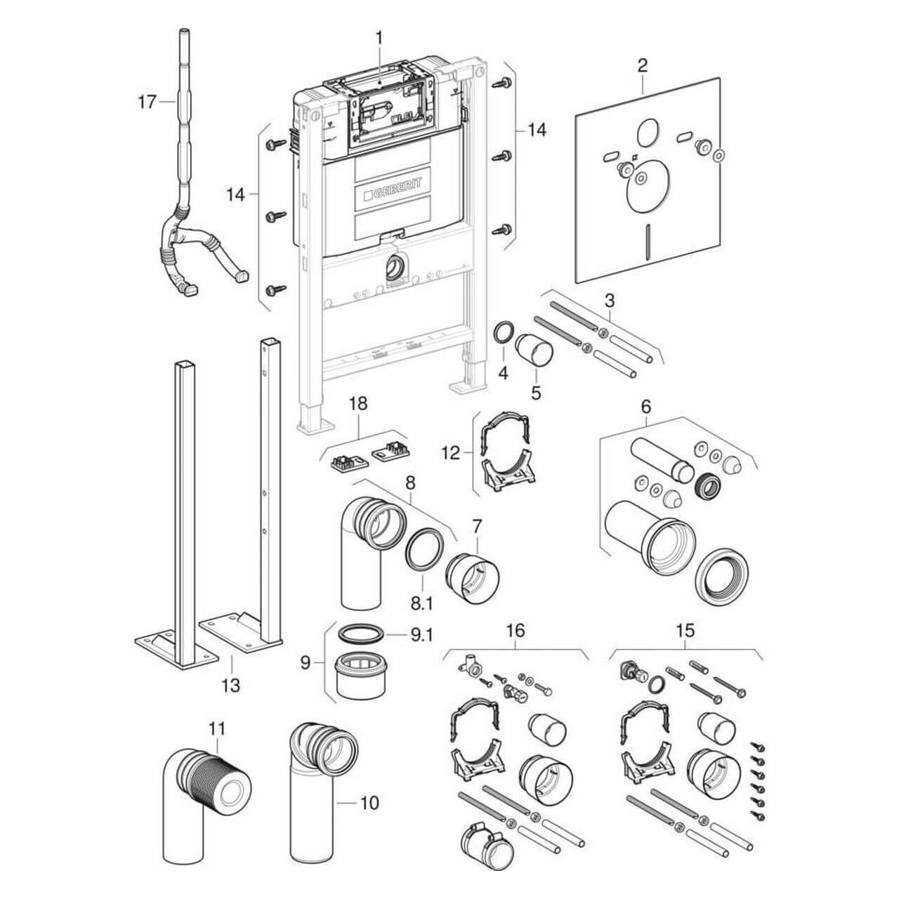 Geberit Wand-WC-Element Duofix BH 98 cm mit Omega UP-Spülkasten 12 cm (111030001)