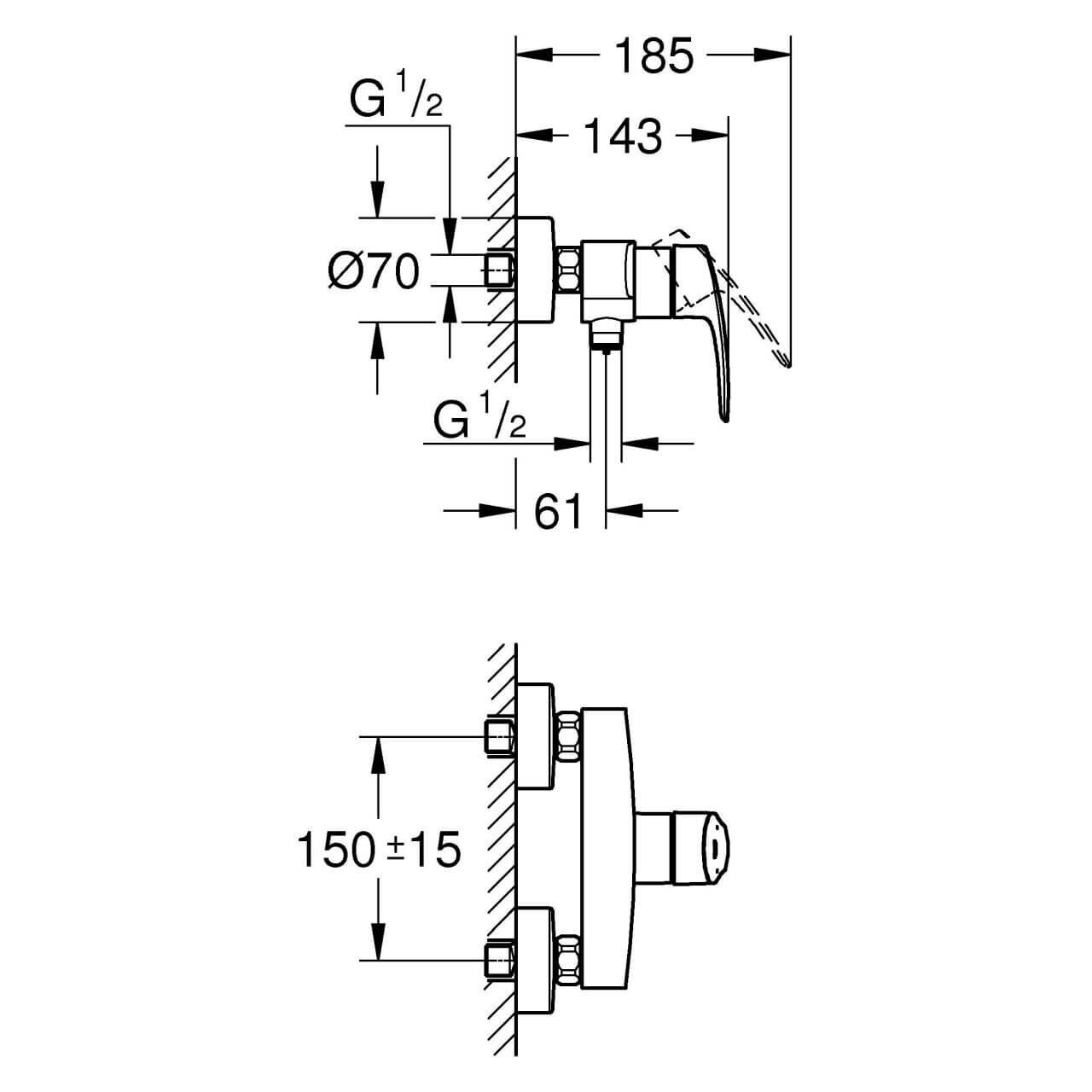 Grohe Brausemischer Eurosmart 1/2" mit Temperaturbegrenzer Chrom (33555003)