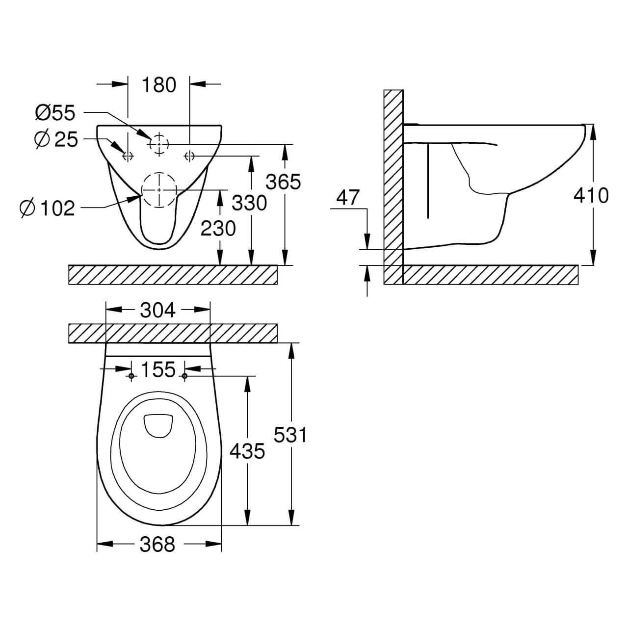 Grohe Wand-Tiefspül-WC Bau Keramik spülrandlos Alpinweiß (39427000)
