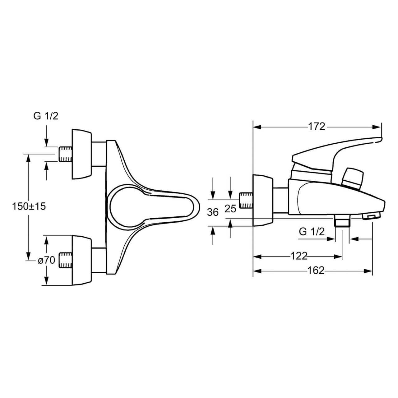 Hansa Wannenarmatur Hansamix Chrom 1/2 Zoll – 3/4 Zoll (01742183)