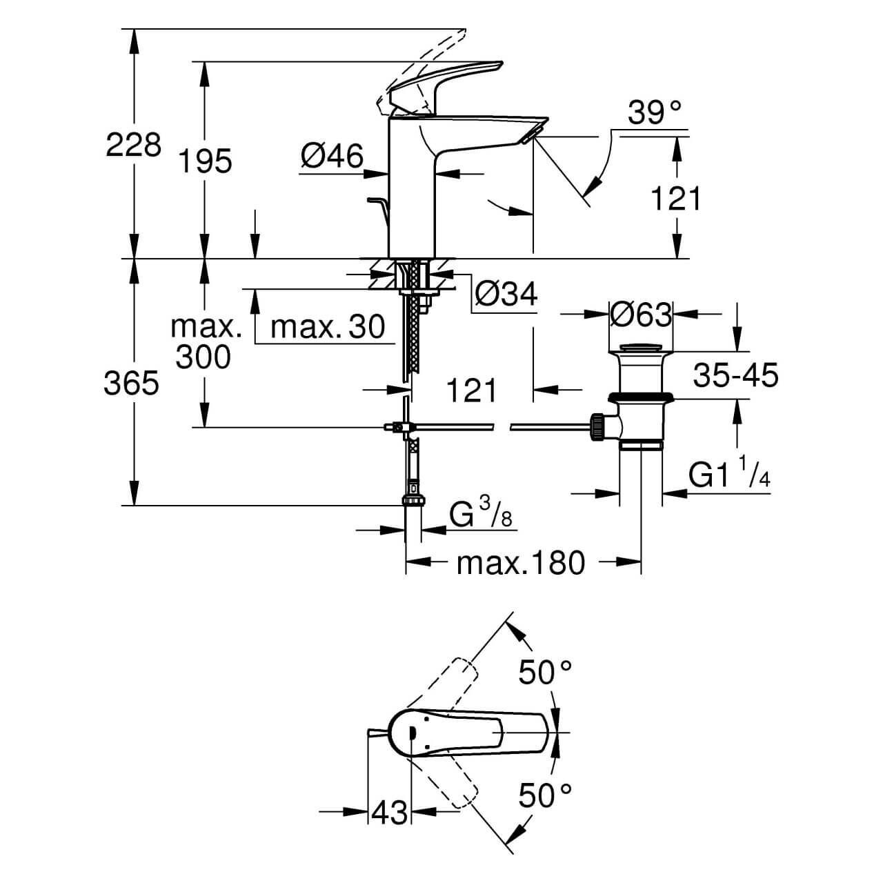 Grohe Waschtischarmatur Eurosmart 1/2 M Size mit Ablaufgarnitur (23322003)