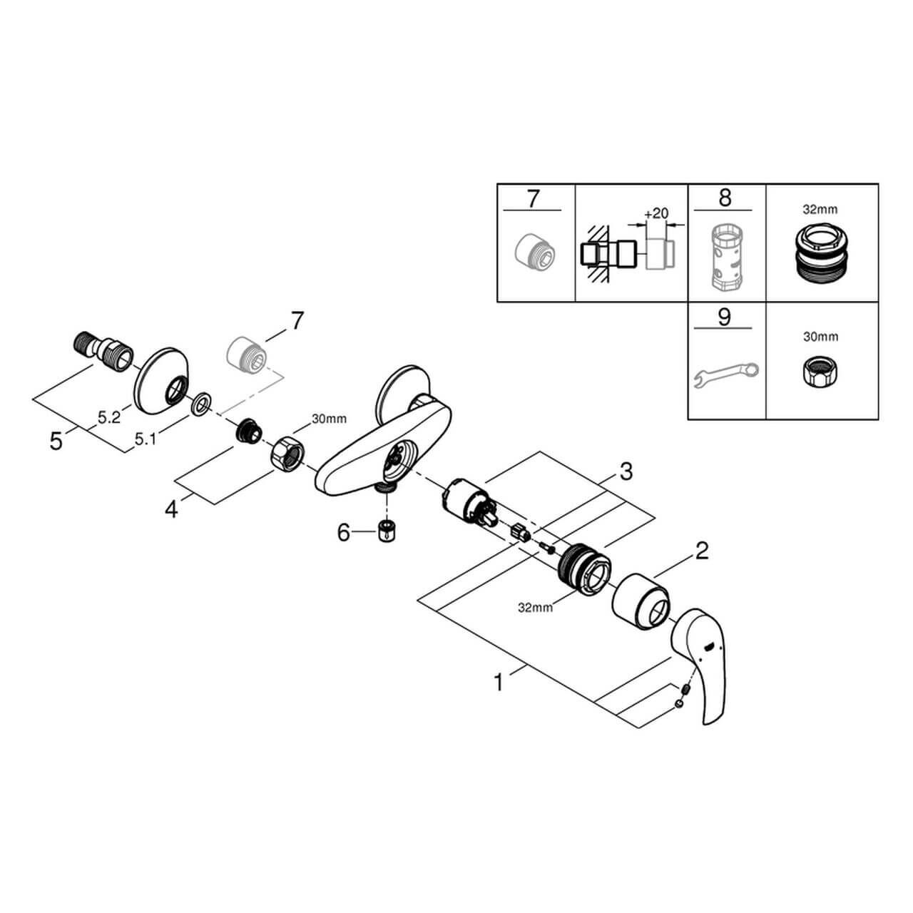 Grohe Brausemischer Eurosmart Wandmontage Chrom (33555002)