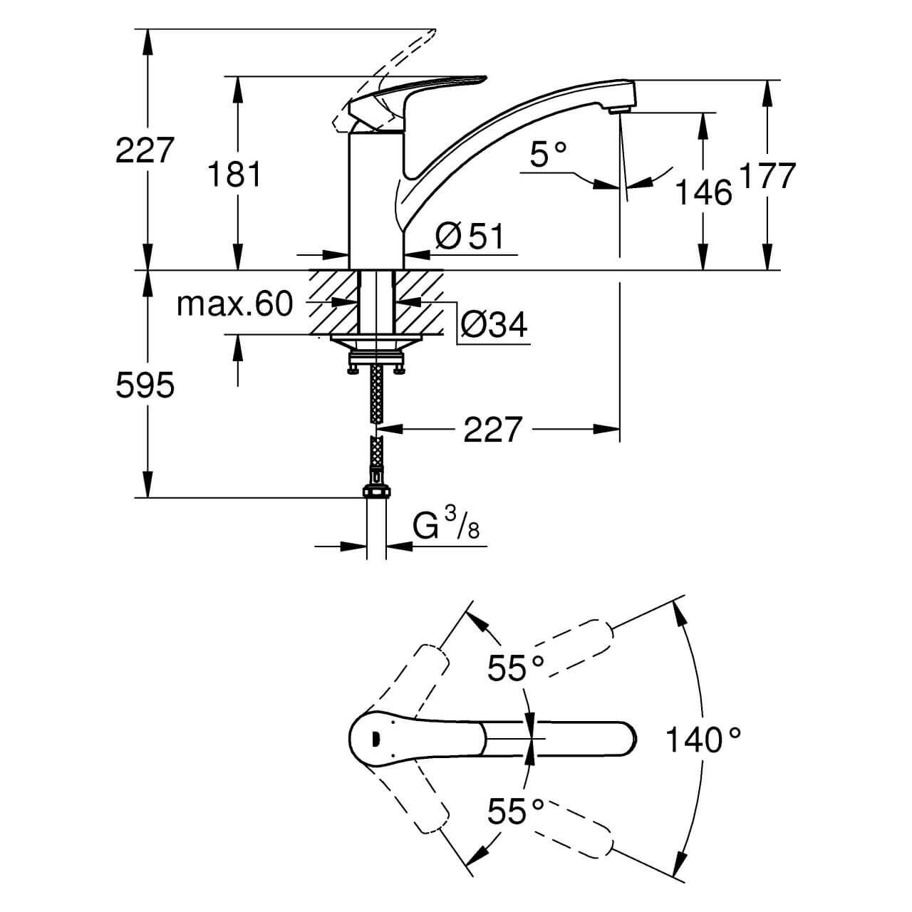 Grohe Spültischarmatur Eurosmart Chrom 1/2" mit flachem Auslauf (33281003)