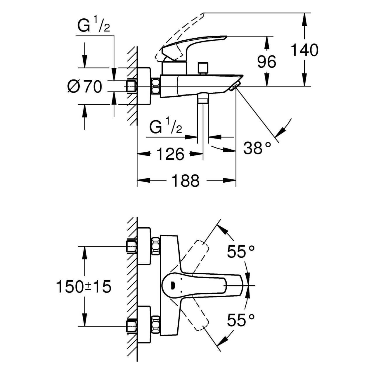 Grohe Wannenarmatur Eurosmart 1/2 mit Temperaturbegrenzer (33300003)