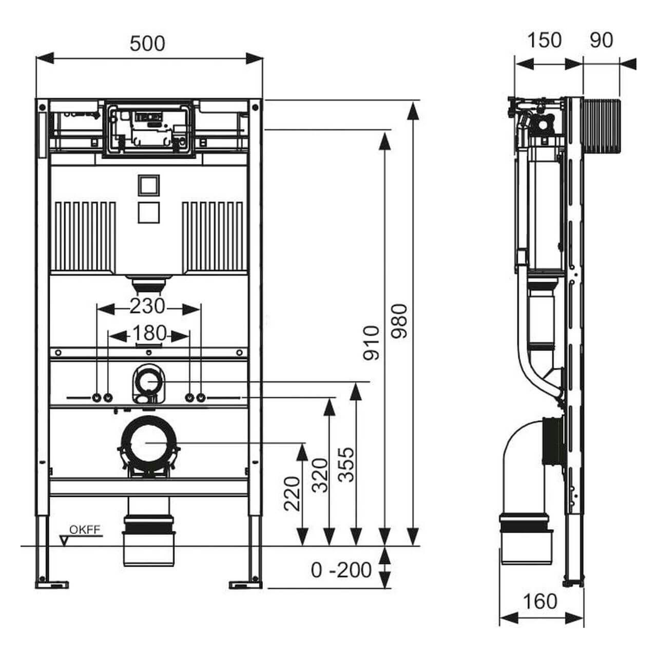 Tece WC-Modul Teceprofil BH 980 mm mit Spülkasten vorne/oben (9300322)