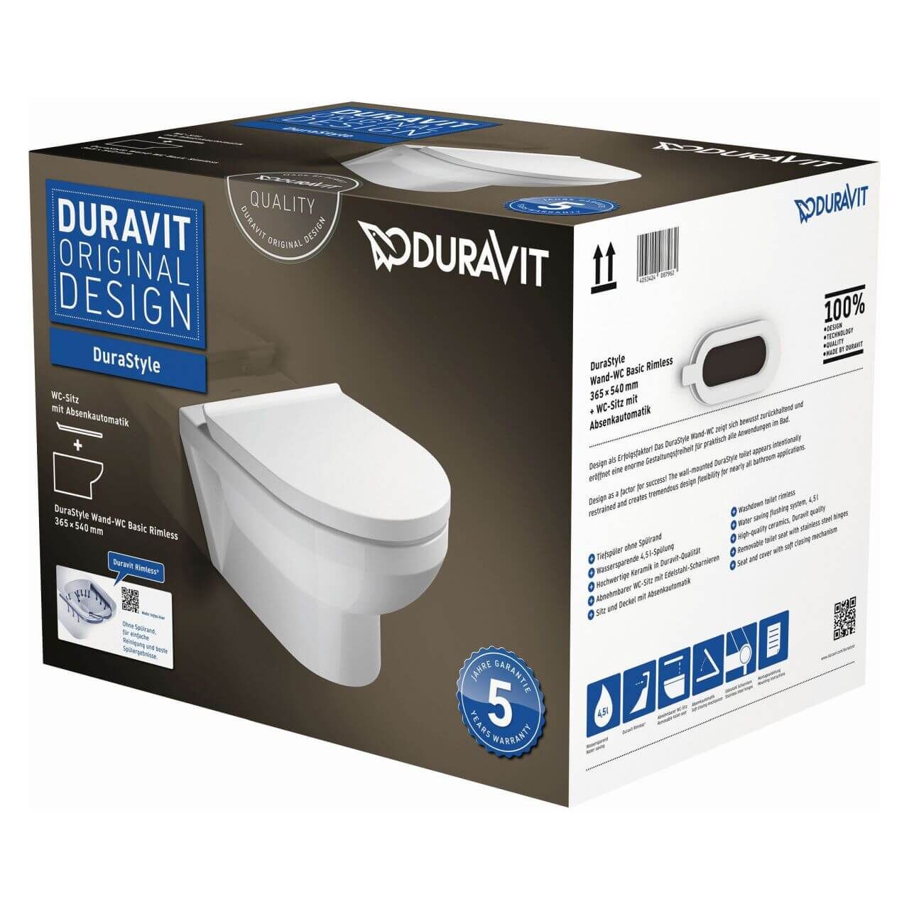 Duravit Wand-WC Set No. 1 Rimless, weiß, mit Absenkautomatik