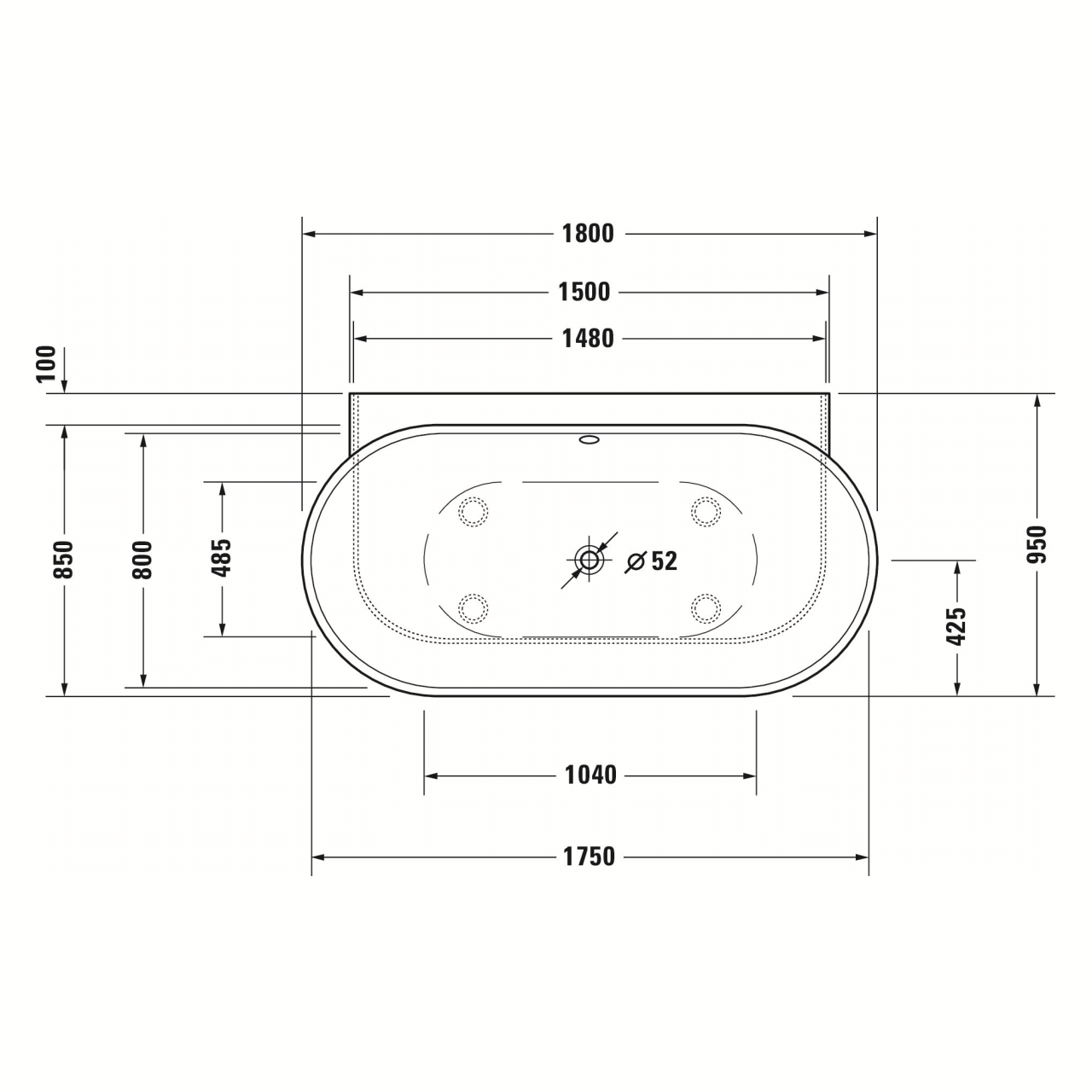 Duravit Oval-Badewanne Luv 180x95 cm matt Weiß, Vorwandmontage (700433000000000)