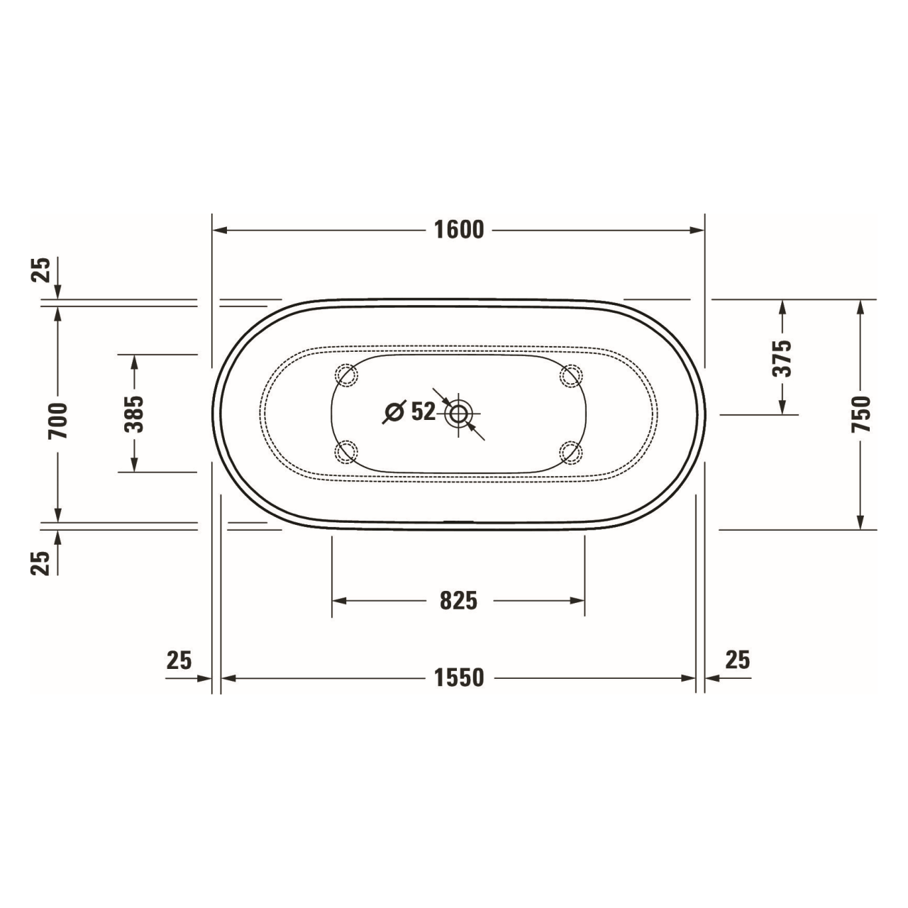 Duravit Oval-Badewanne Luv 160x75 cm freistehend matt Weiß (700461000000000)