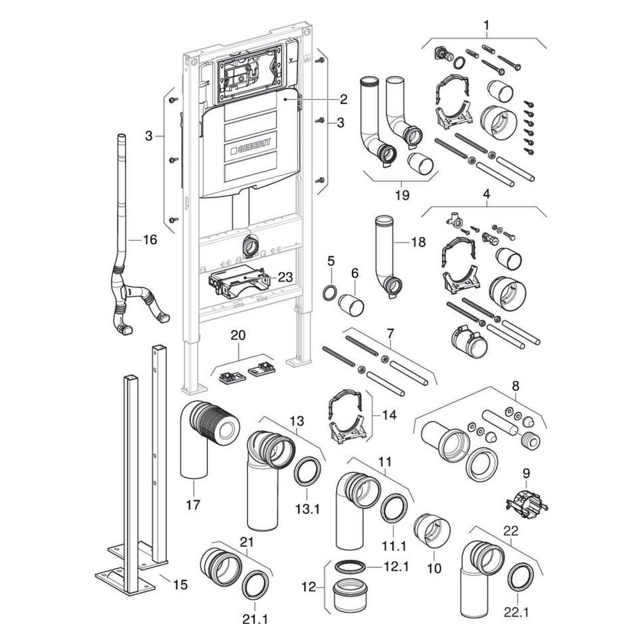 Geberit Wand-WC-Element Duofix BH 112 cm mit UP-Spülkasten 12 cm (111300005)