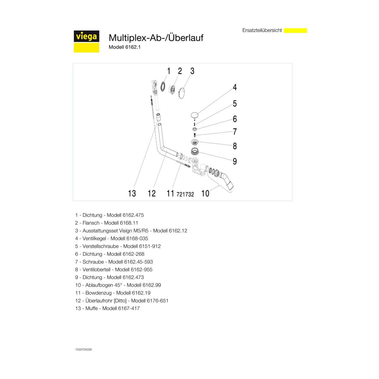 Viega Ab-/Überlaufgarnitur Multiplex Messing DN 40/50 (103071)
