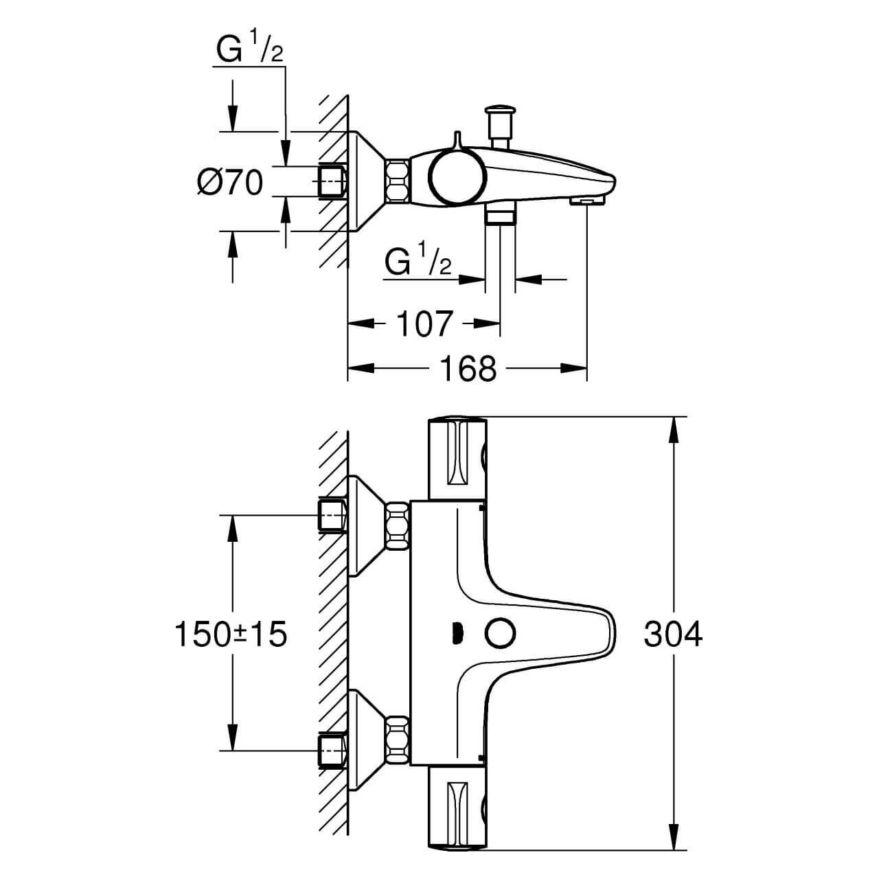 Grohe Wannenthermostat Grohtherm 800 1/2 Wandmontage Chrom (34567000)