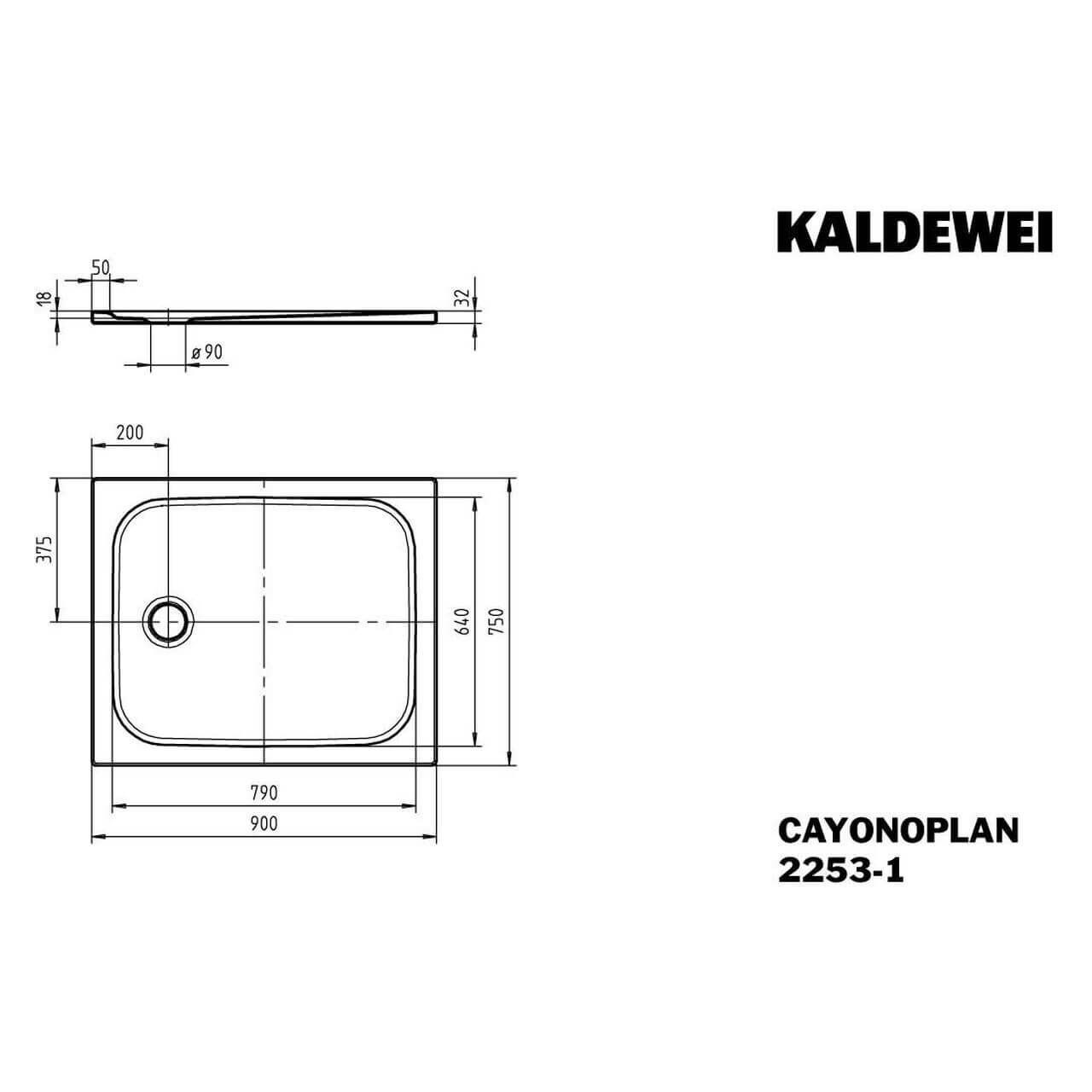 Kaldewei Duschwanne Cayonoplan 75x90x1,8 cm Weiß (361300010001)