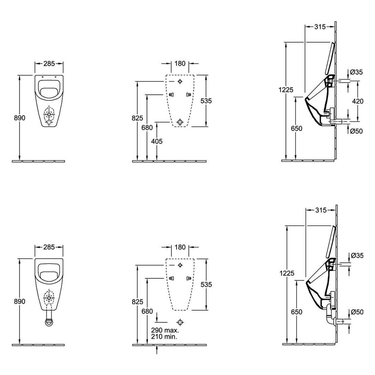 Villeroy & Boch Urinal Subway Absaugurinal verdeckter Zulauf Weiß (75130101)