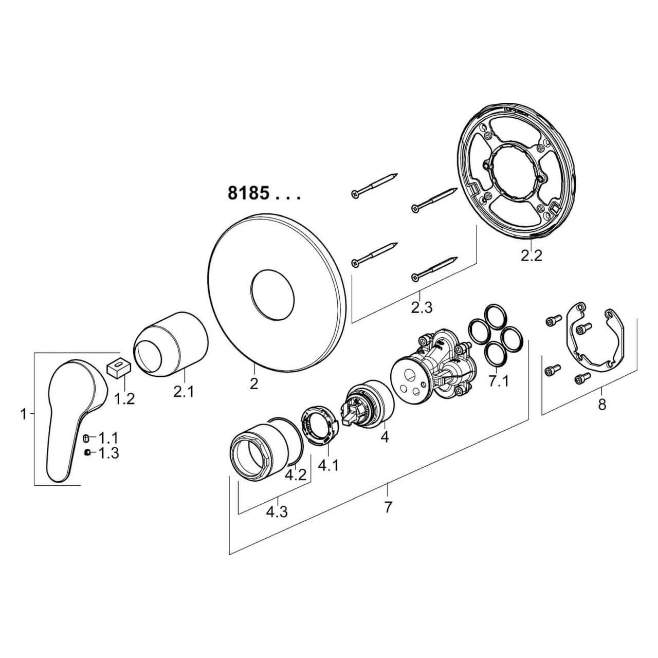 Hansa Duscharmatur Hansamix Chrom, UP-Brause-Einhebelmischer Wandmontage (81859083)
