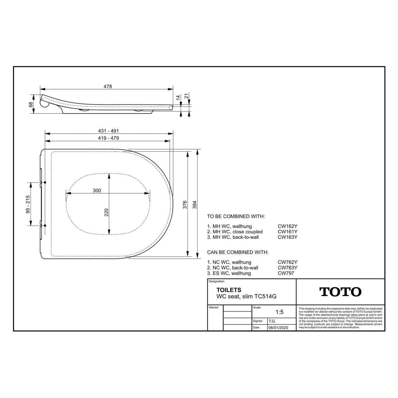 Toto WC-Sitz 39,4x47,8 cm mit Absenkautomatik Weiß extra flach (TC514G)