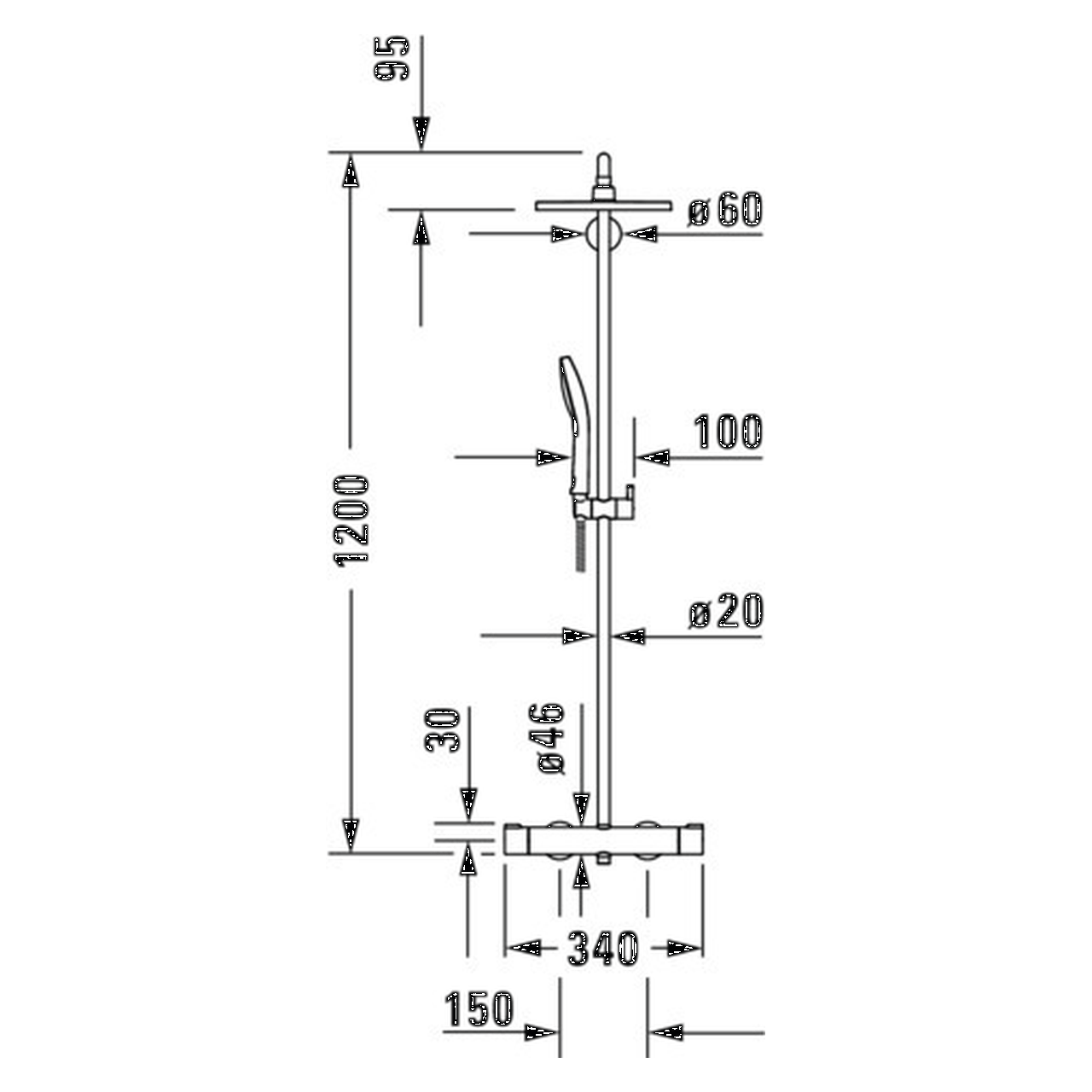 Duravit Duschsystem C.1 350 mm mit Thermostat Schwarz Matt (C14280008046)