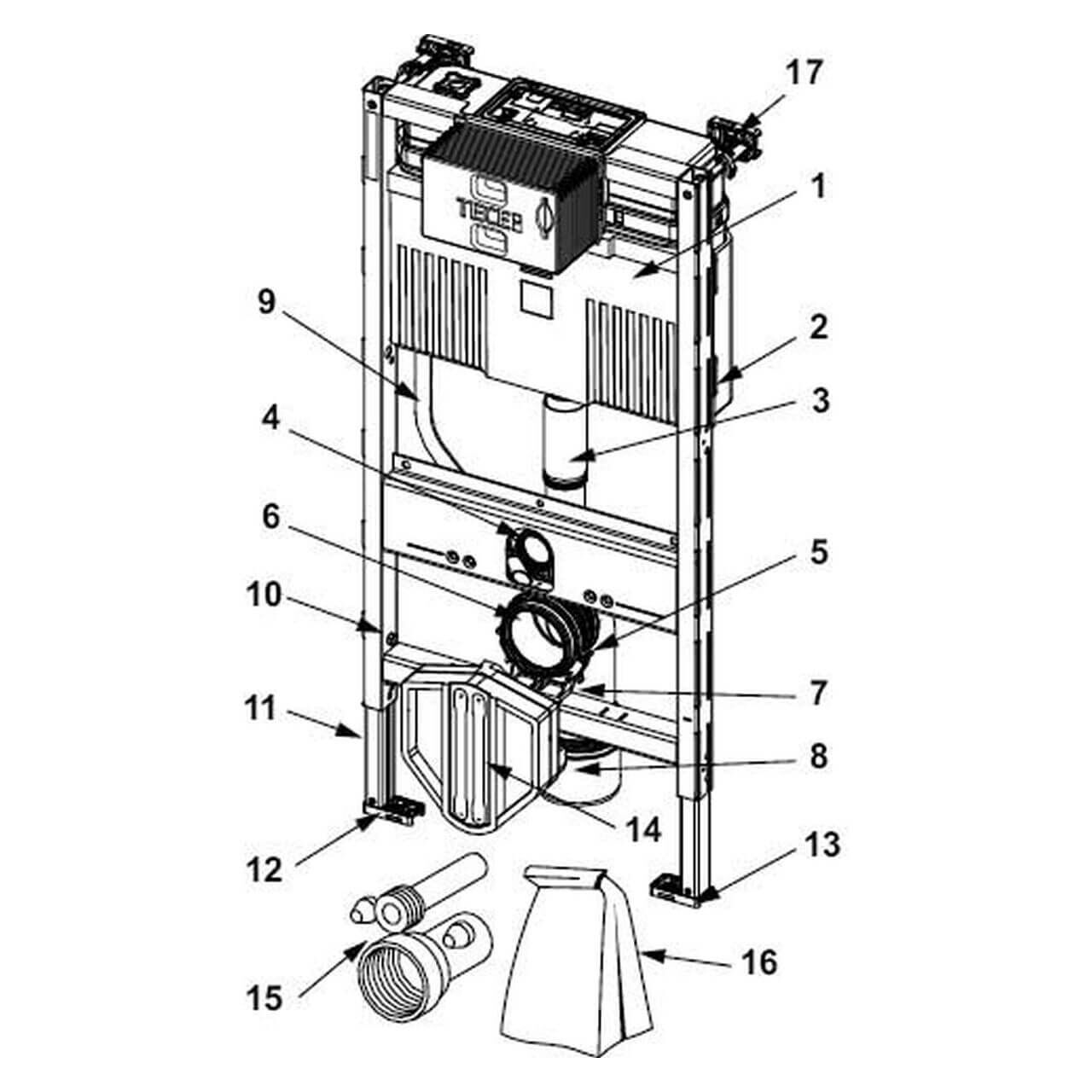 Tece WC-Modul Teceprofil BH 980 mm mit Spülkasten vorne/oben (9300322)
