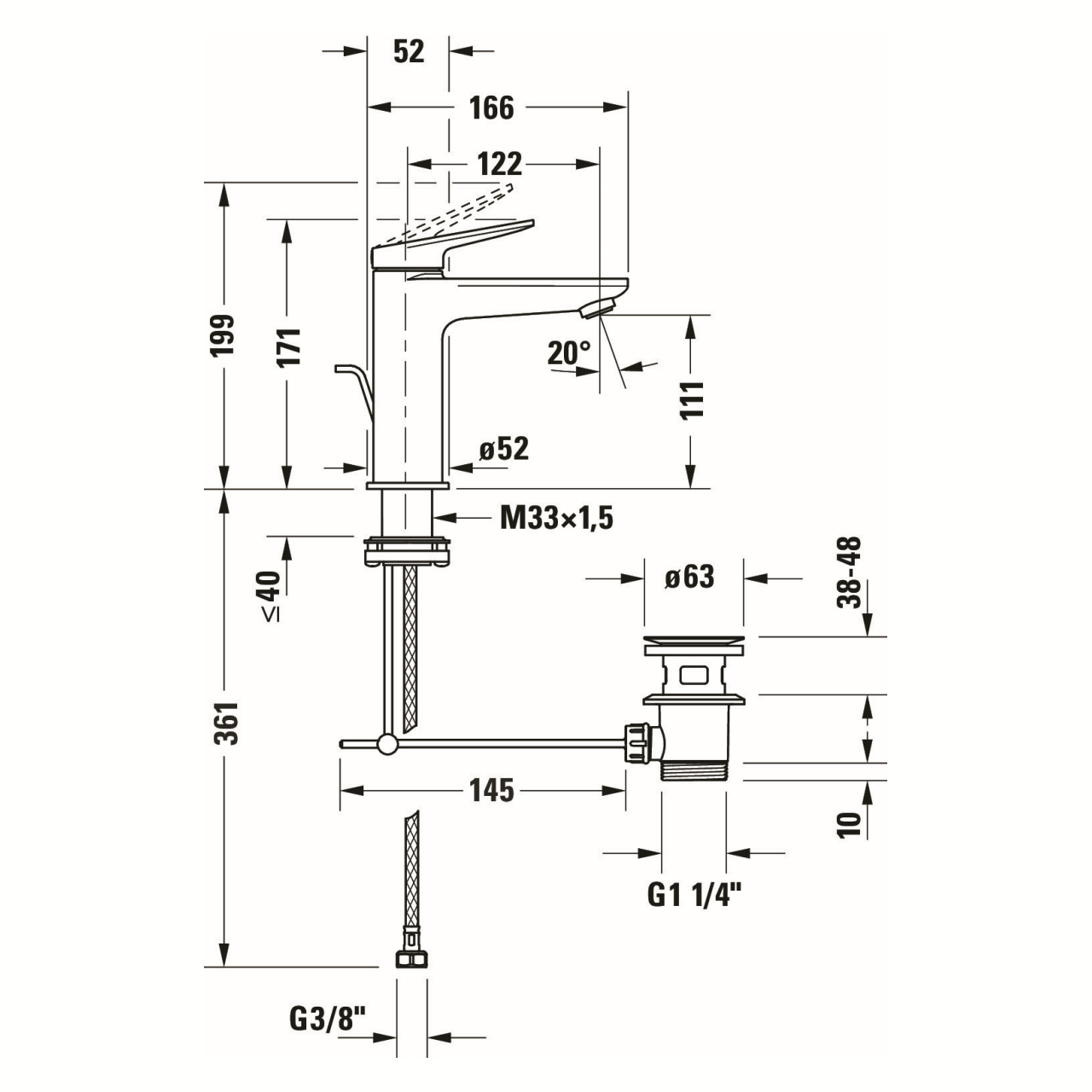 Duravit Waschtischarmatur M Wave Gold poliert 122 mm Ausladung (WA1020001034)