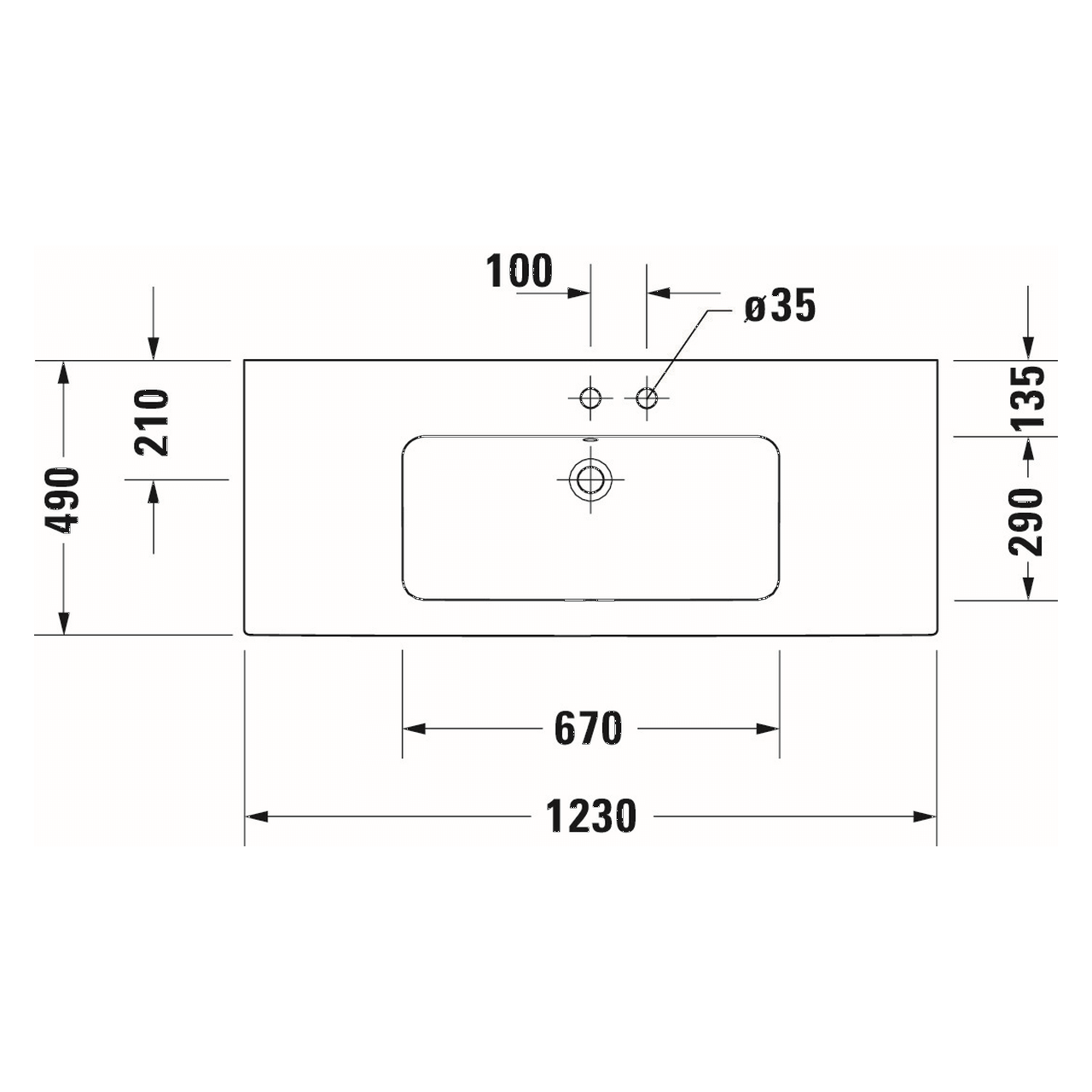 Duravit Möbelwaschtisch Me by Starck 123 cm Weiß mit Hahnloch und Überlauf WonderGliss (23361200001)