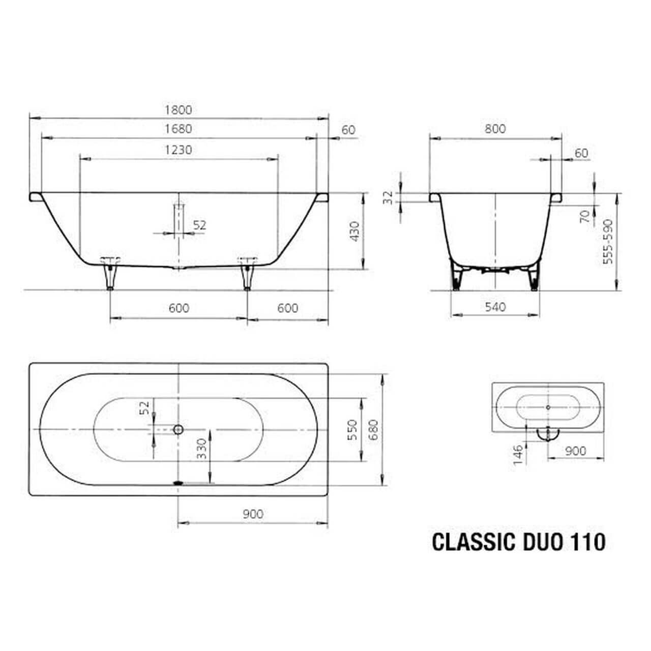 Kaldewei Badewanne Classic Duo 180x80 cm Weiß (291000010001)