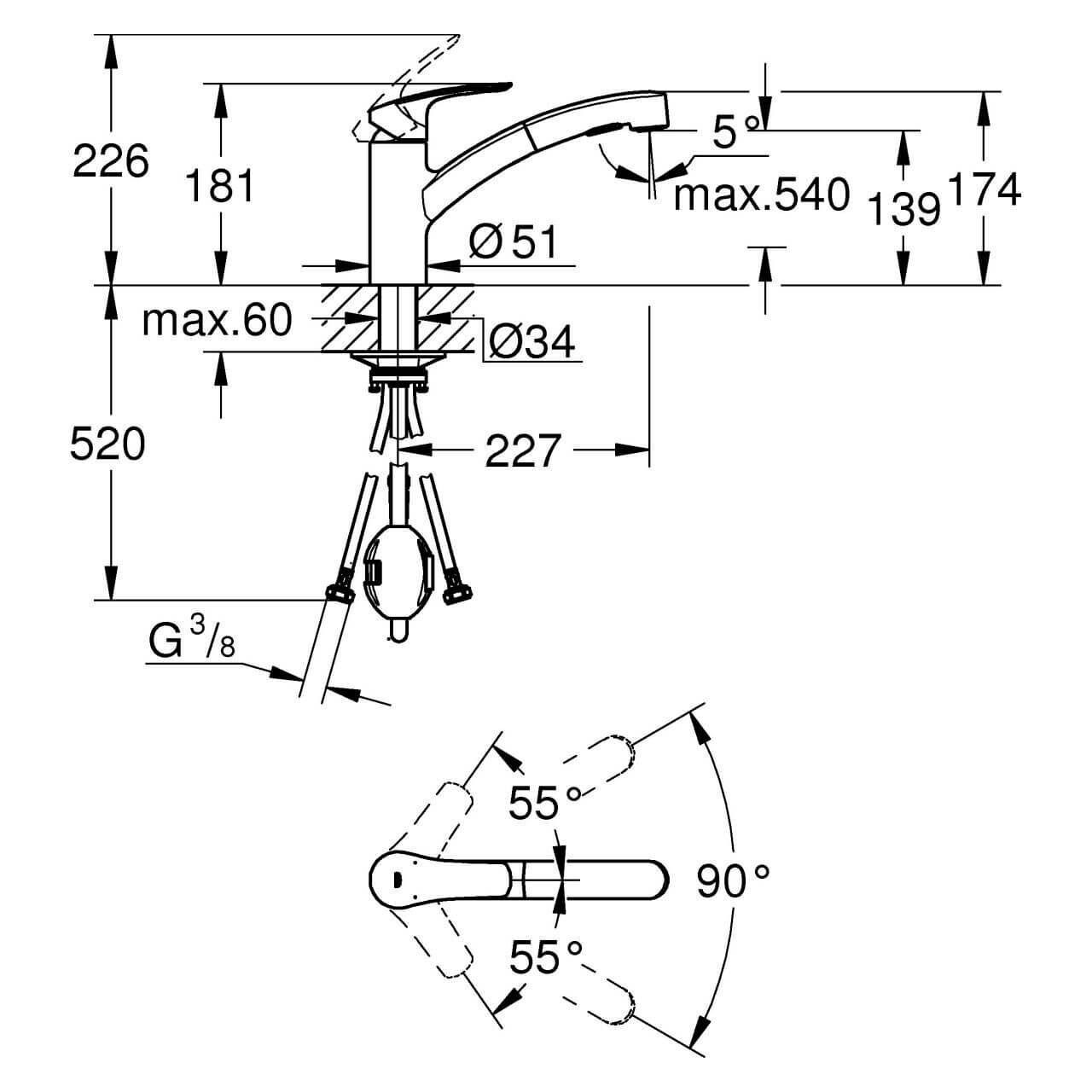 Grohe Spültischarmatur Eurosmart 1/2" mit herausziehbarer Dual-Spülbrause Chrom (30305001)