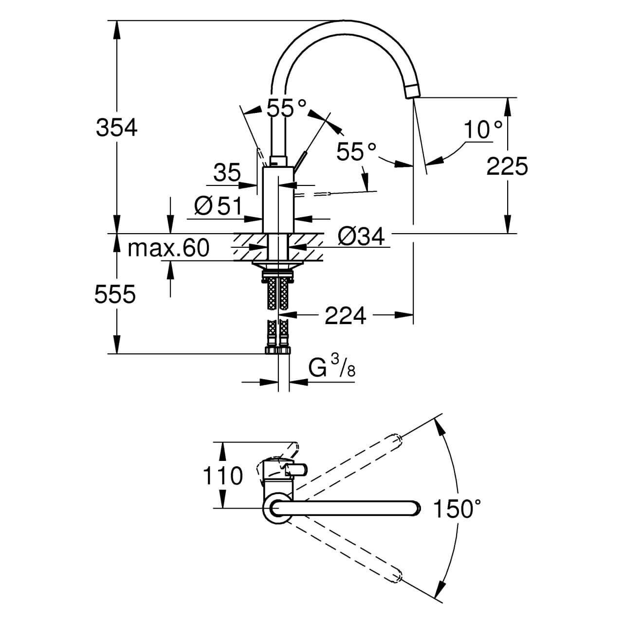 Grohe Spültischarmatur Eurosmart Cosmopolitan Chrom mit hohem Auslauf (32843002)