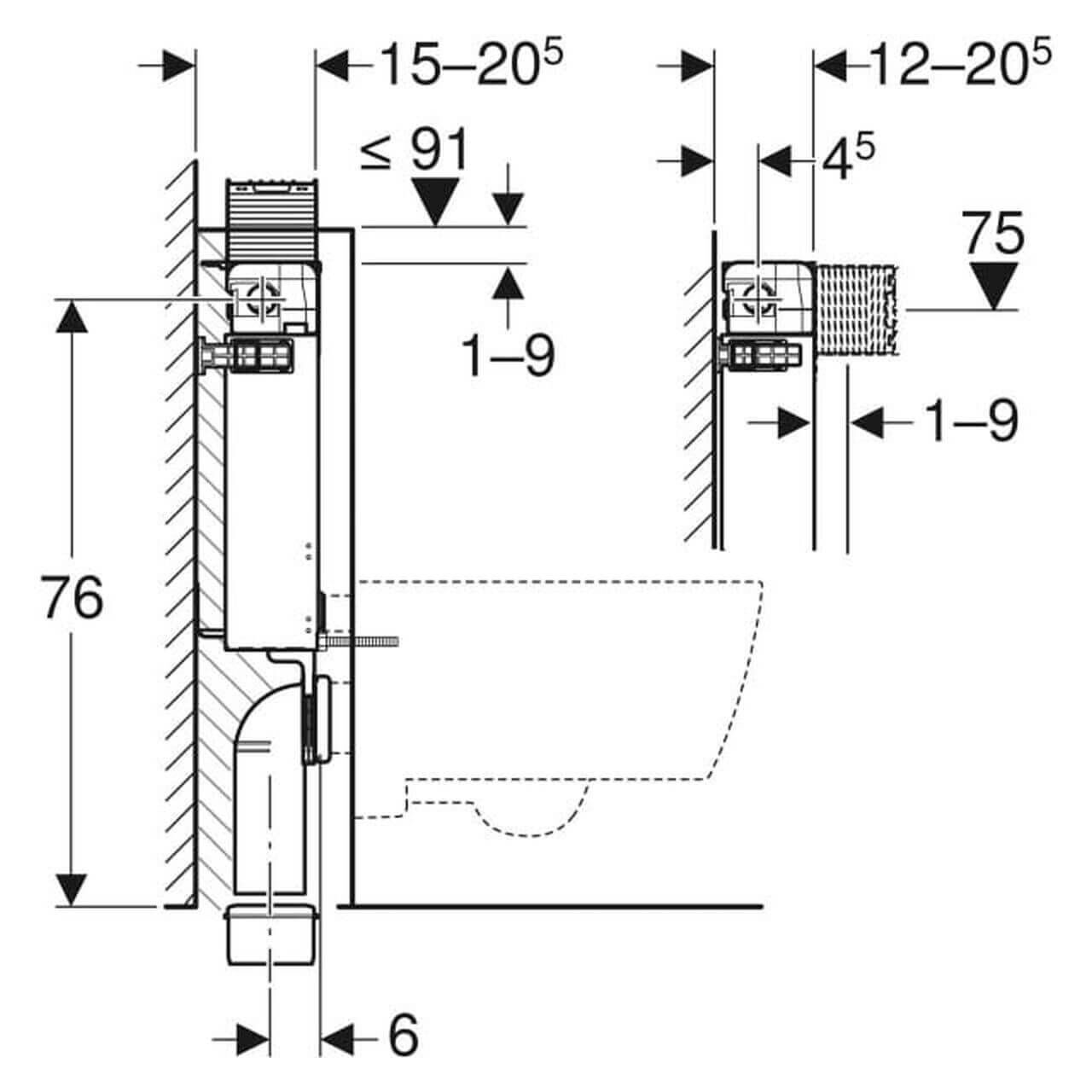 Geberit Wand-WC-Element Kombifix BH 82 cm mit Omega UP-Spülkasten (110000001)