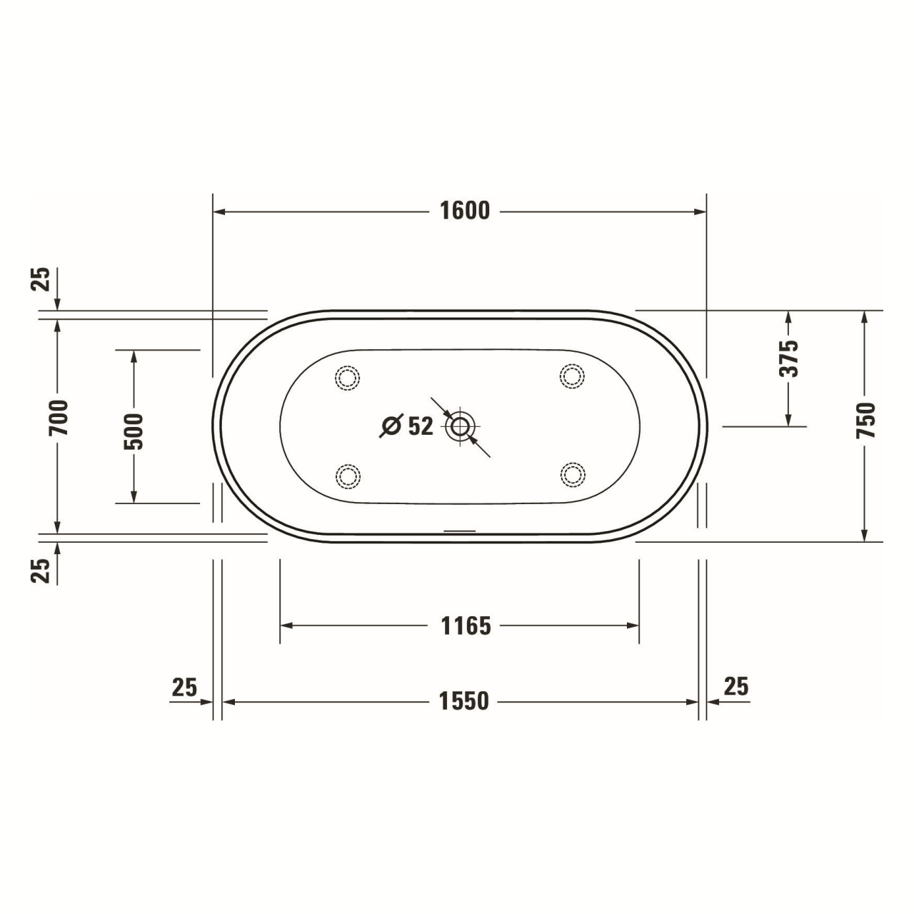 Duravit Badewanne D-Neo 160x75 cm freistehend matt Weiß mit Überlauf (700477000000000)