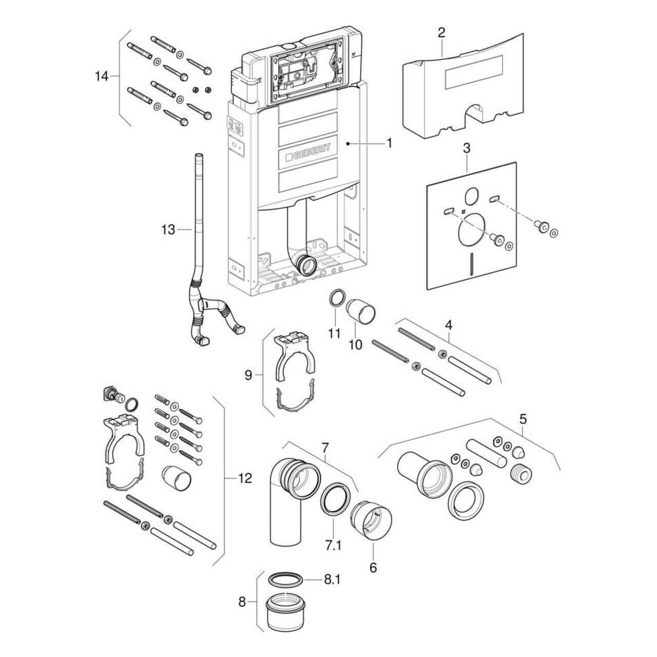 Geberit Wand-WC-Element Kombifix BH 108 cm mit Sigma UP-Spülkasten (110300005)