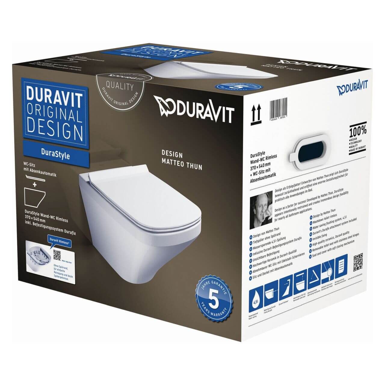 Duravit Wand-WC-Tiefspül-Set DuraStyle Rimless Weiß (45510900A1)