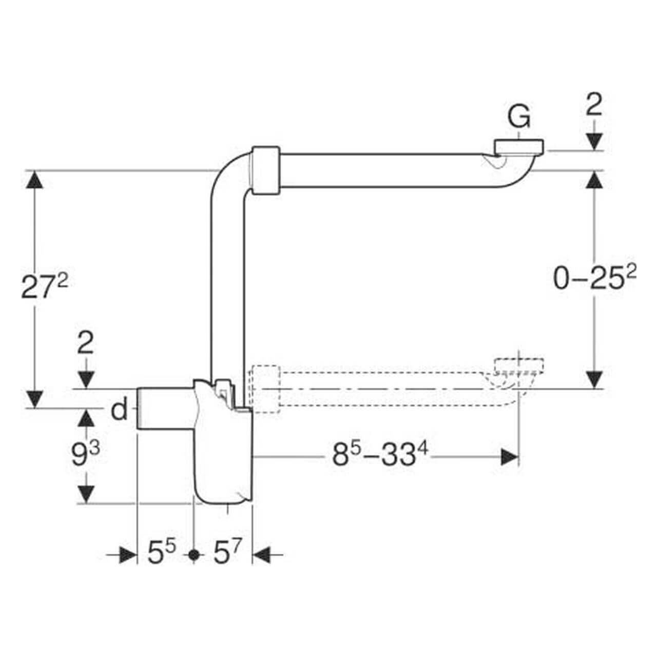 Geberit Tauchrohrsiphon G1 1/4 x 32 mm Raumsparmodell Waschbecken (151116111)