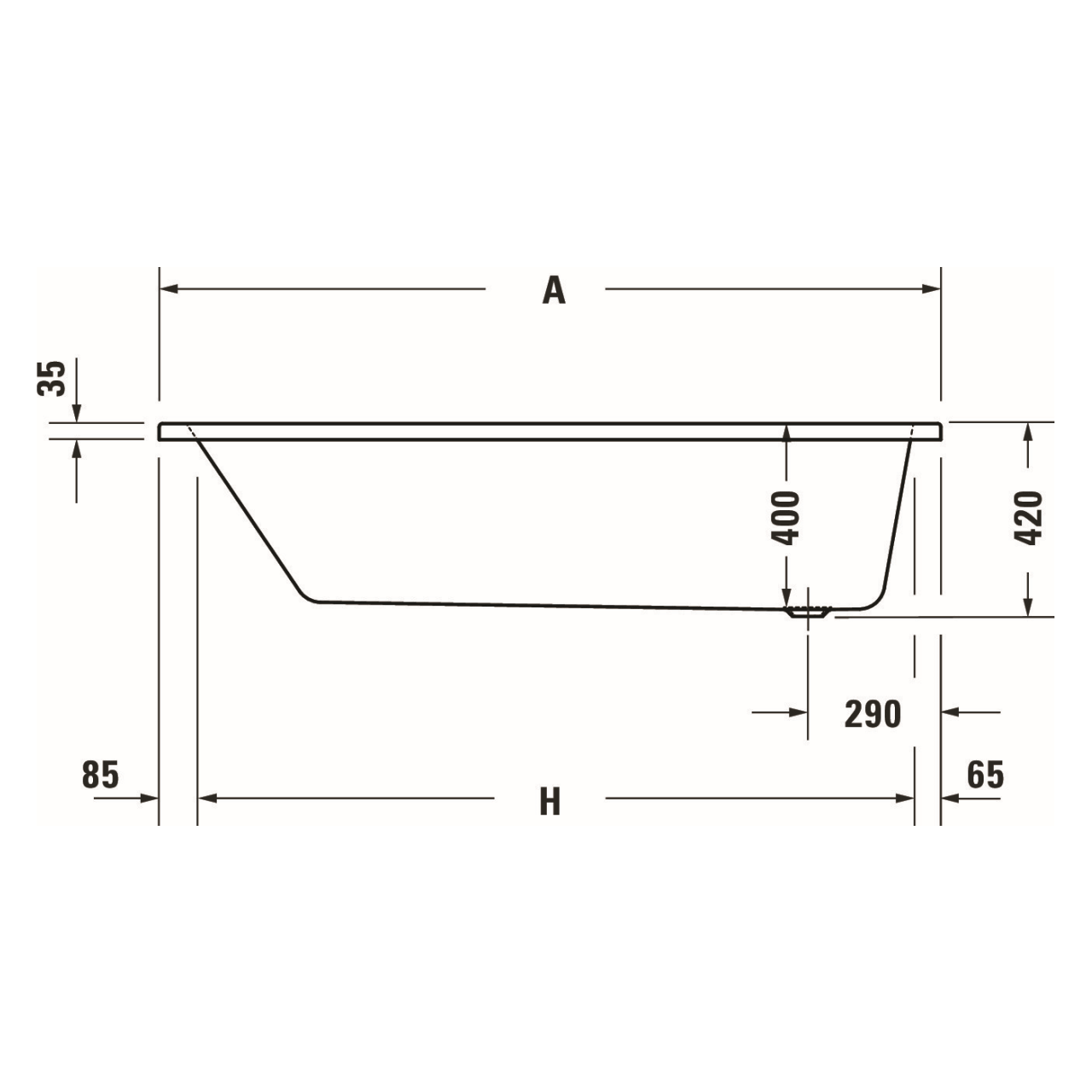 Duravit Rechteck-Badewanne No.1 180x80 cm Weiß mit Rückenschräge (700491000000000)