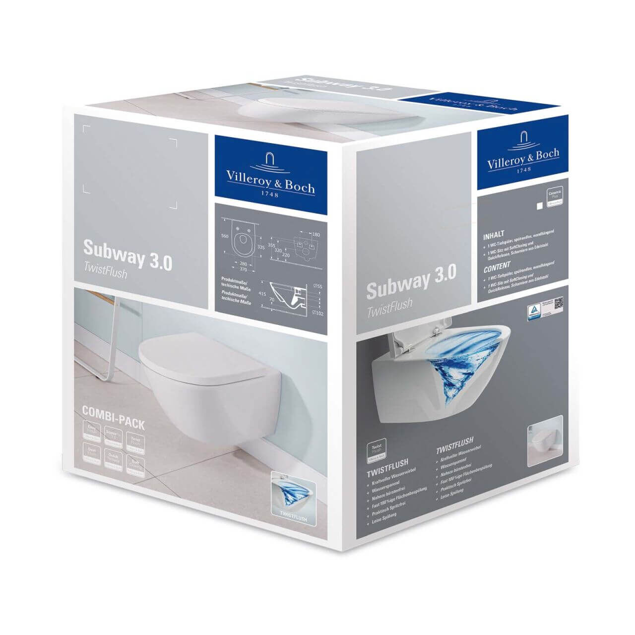 Villeroy & Boch Combi-Pack-Wand-Tiefspül-WC Subway 3.0 TwistFlush C-Plus Weiß (4670TSR1)