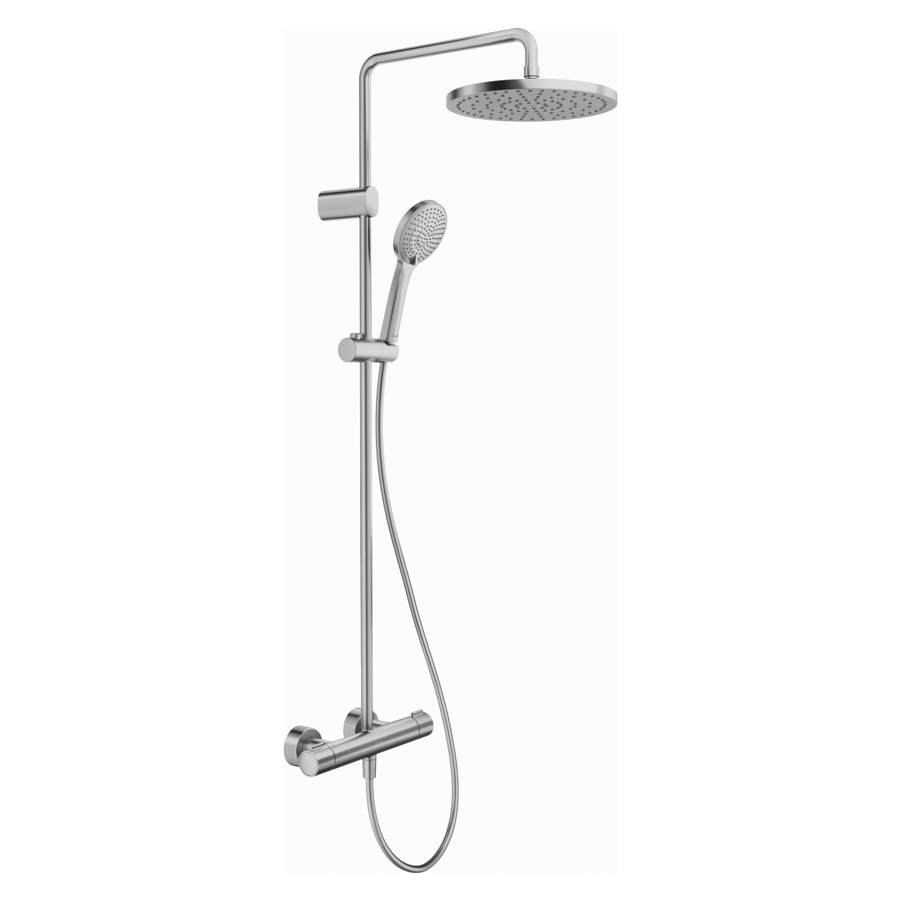 Duravit Duschsystem 1000 MinusFlow, Ausladung 354 mm, mit Brausethermostat, Edelstahl gebürstet