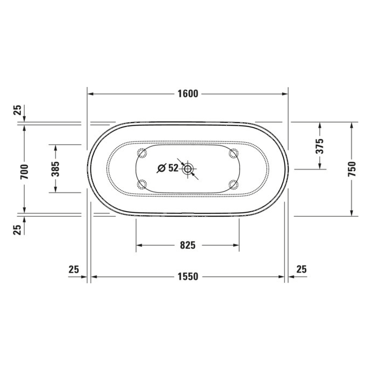 Duravit Oval-Badewanne Luv 160x75 cm freistehend matt Weiß (700461000000000)