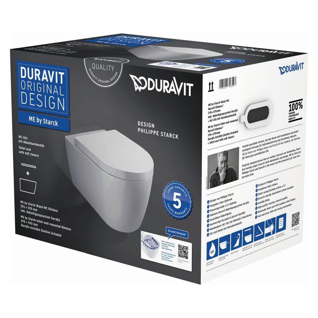 Duravit Wand-Tiefspül-WC Set Me by Starck Rimless Weiß (45290900A1)