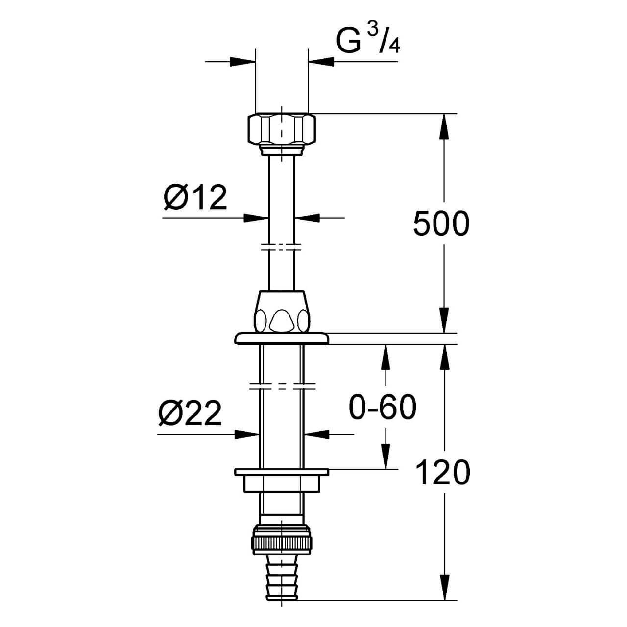 Grohe WAS-Spülendurchführung 1/2", verstellbar 7 cm Chrom (41130000)