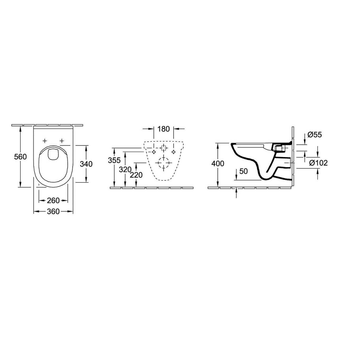 Villeroy & Boch Wand-WC-Combi-Pack O.NOVO DirectFlush T560 Weiß (5660HR01)