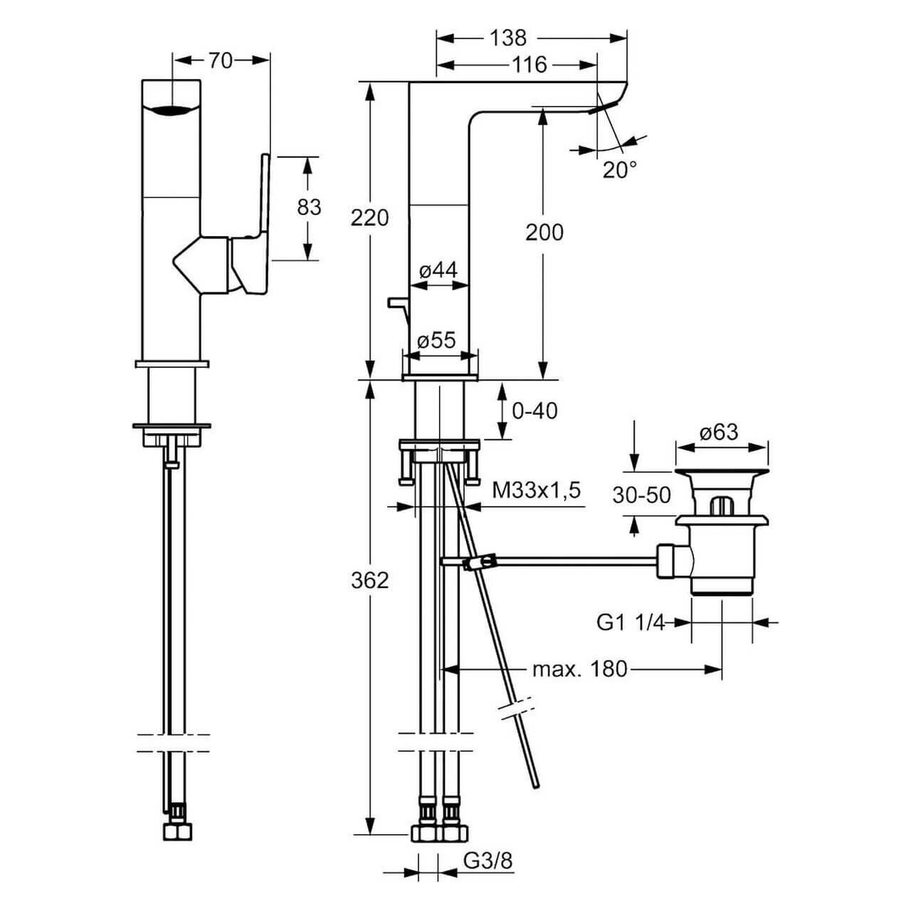Hansa Waschtischarmatur Hansaligna Chrom DN 15 mit Ablaufgarnitur (55302203)