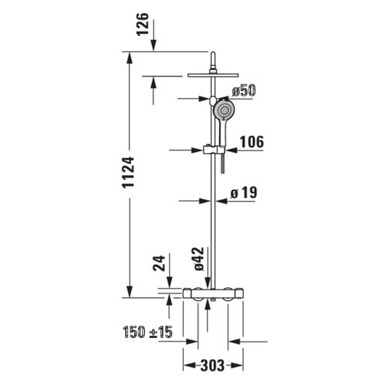 Duravit Duschsystem MinusFlow 354 mm mit Thermostat Schwarz Matt (TH4282008046)