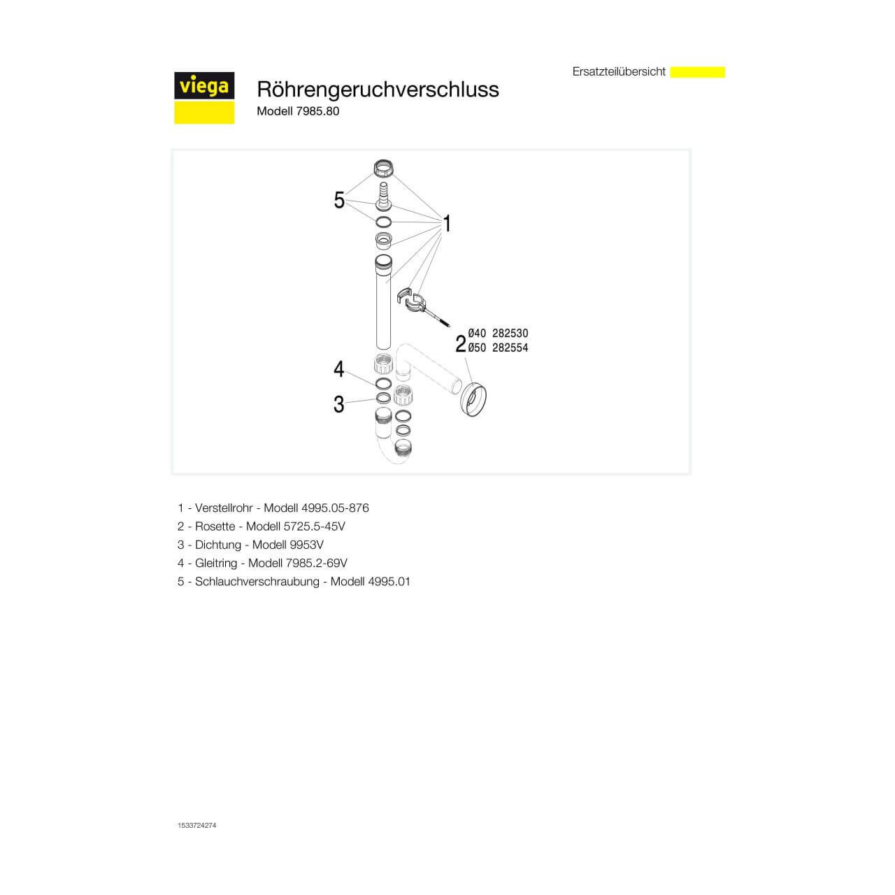 Viega Röhrengeruchsverschluss 7985.80 DN 40 Weiß (104047)