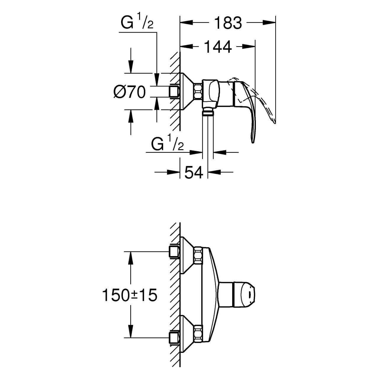 Grohe Brausemischer Eurosmart Wandmontage Chrom (33555002)