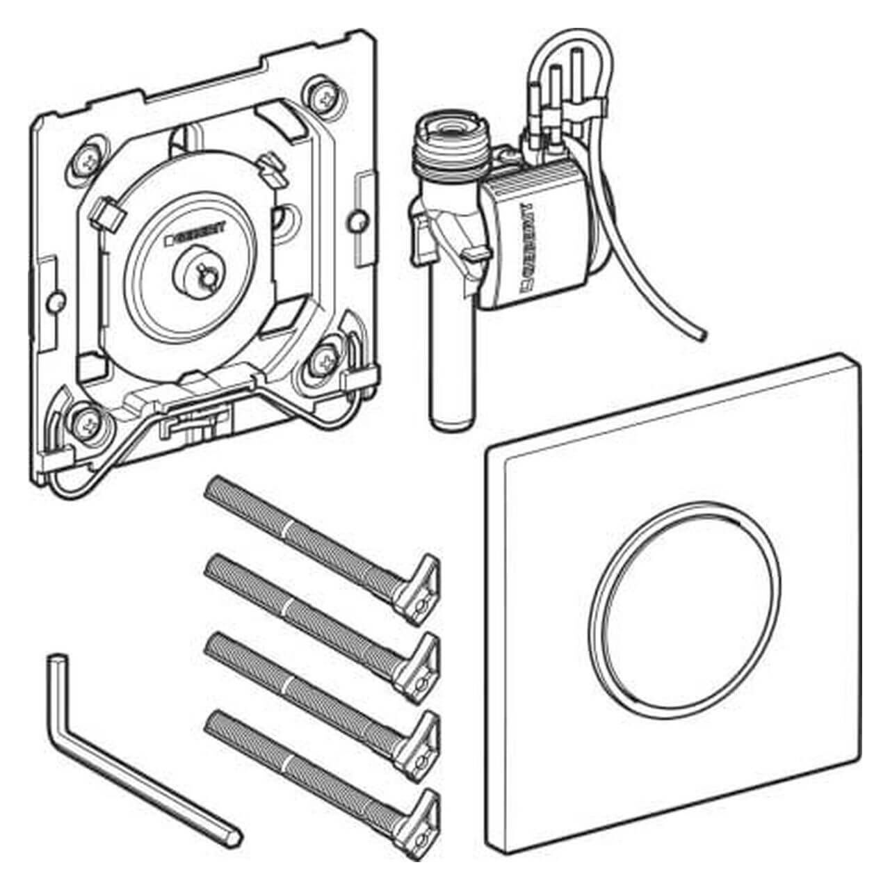 Geberit Urinal-Steuerung Typ 10 pneumatisch, Kunststoff, Platte Edelstahl gebürstet Ring Edelstahl poliert (10668132)