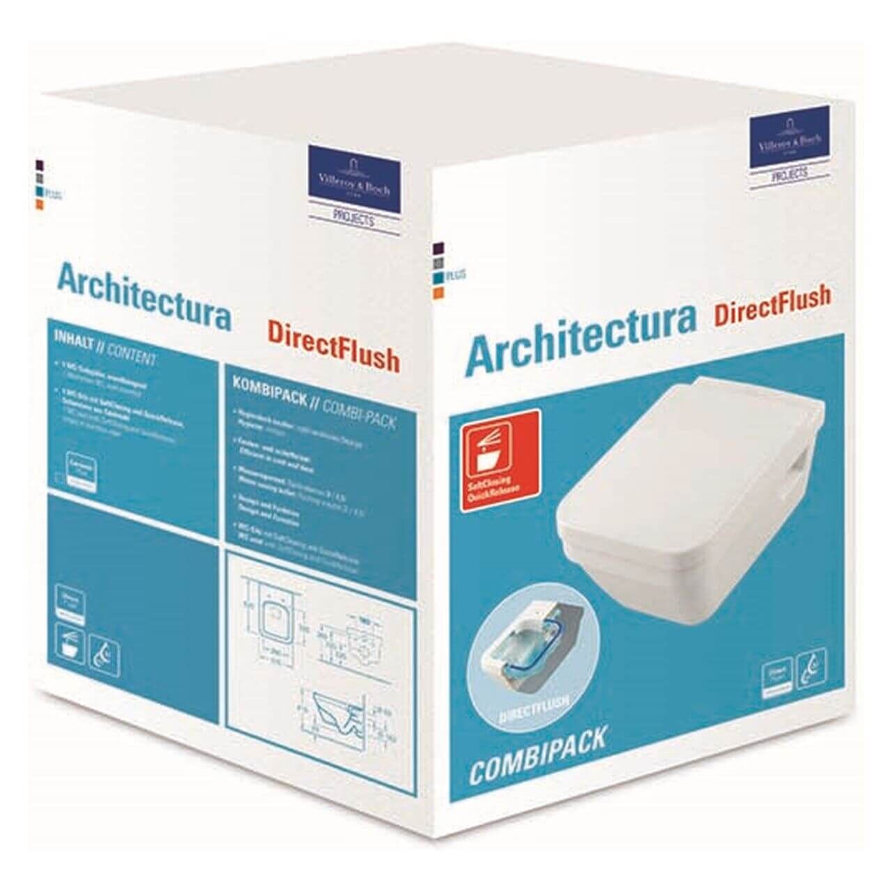 Villeroy & Boch Combi-Pack-Wand-Tiefspül-WC eckig Architectura DirectFlush C-Plus Weiß