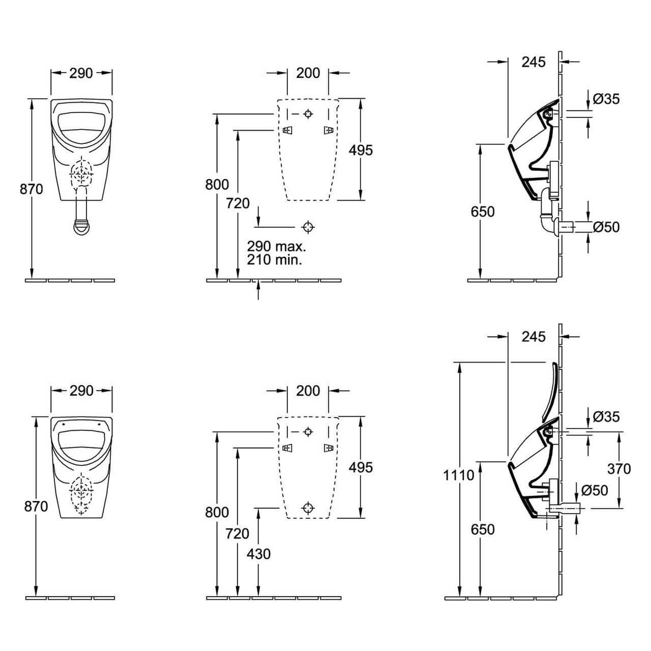 V&B Absaug-Urinal O.NOVO Compact 29 x 49,5 x 24,5 cm, ohne Deckel, weiß (10002057)