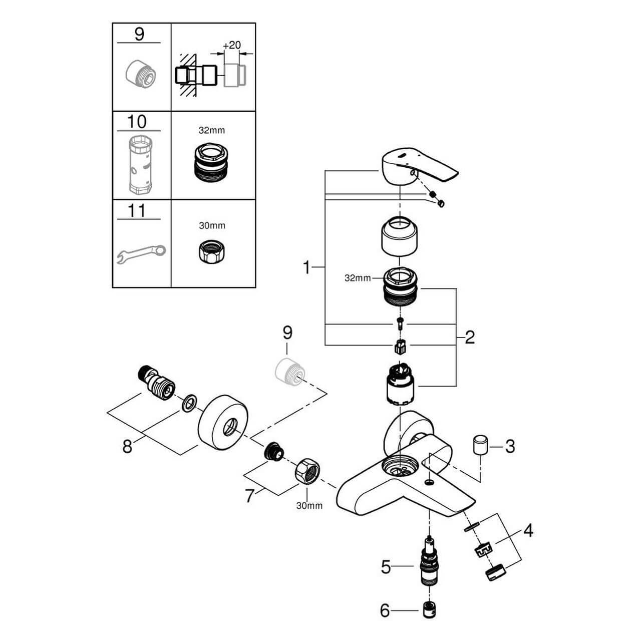 Grohe Wannenarmatur Eurosmart 1/2 mit Temperaturbegrenzer (33300003)